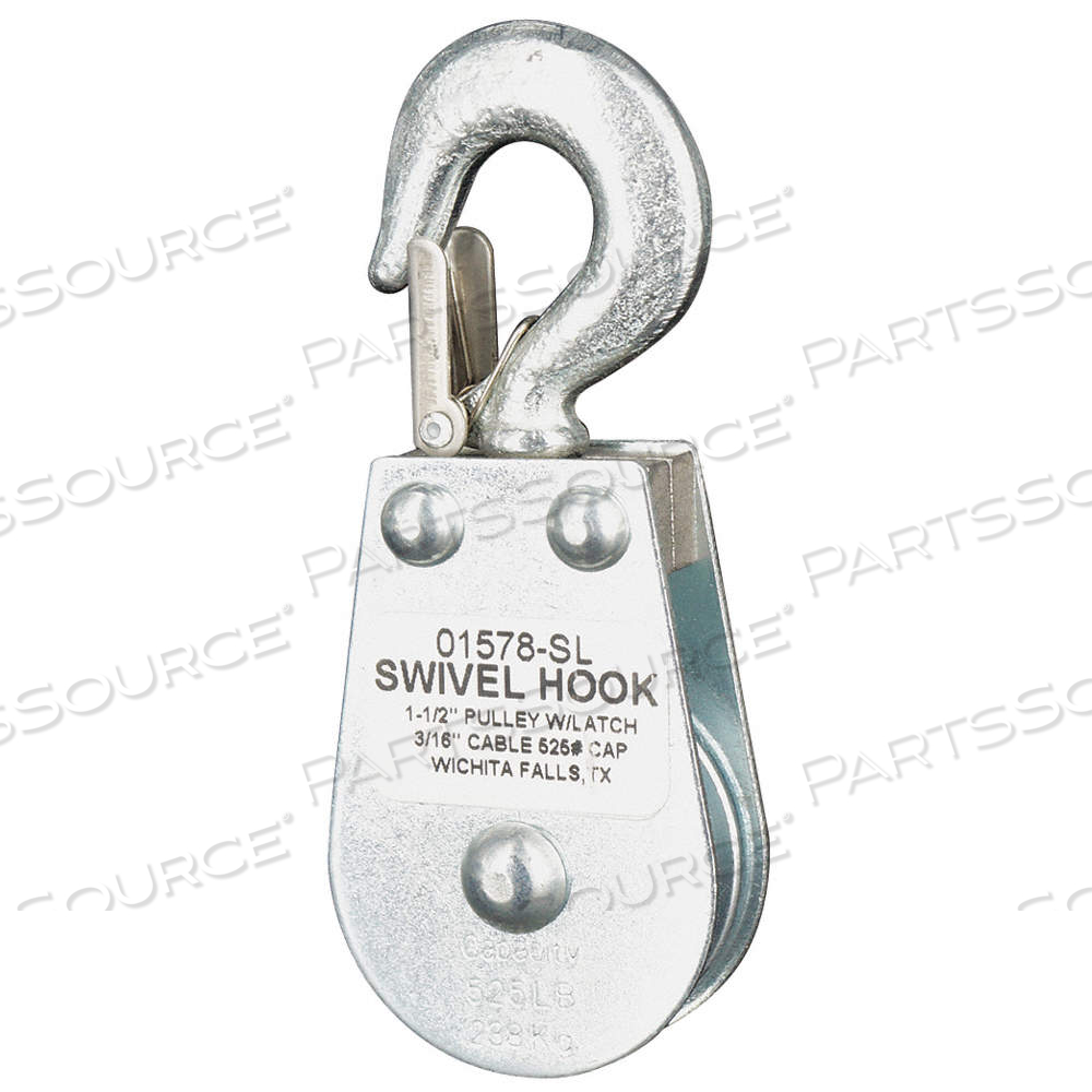PULLEY BLOCK, PULLEY BLOCK, SWIVEL, UPRIGHT MOUNT, PULLING, WIRE ROPE, SWIVEL HOOK by Approved Vendor