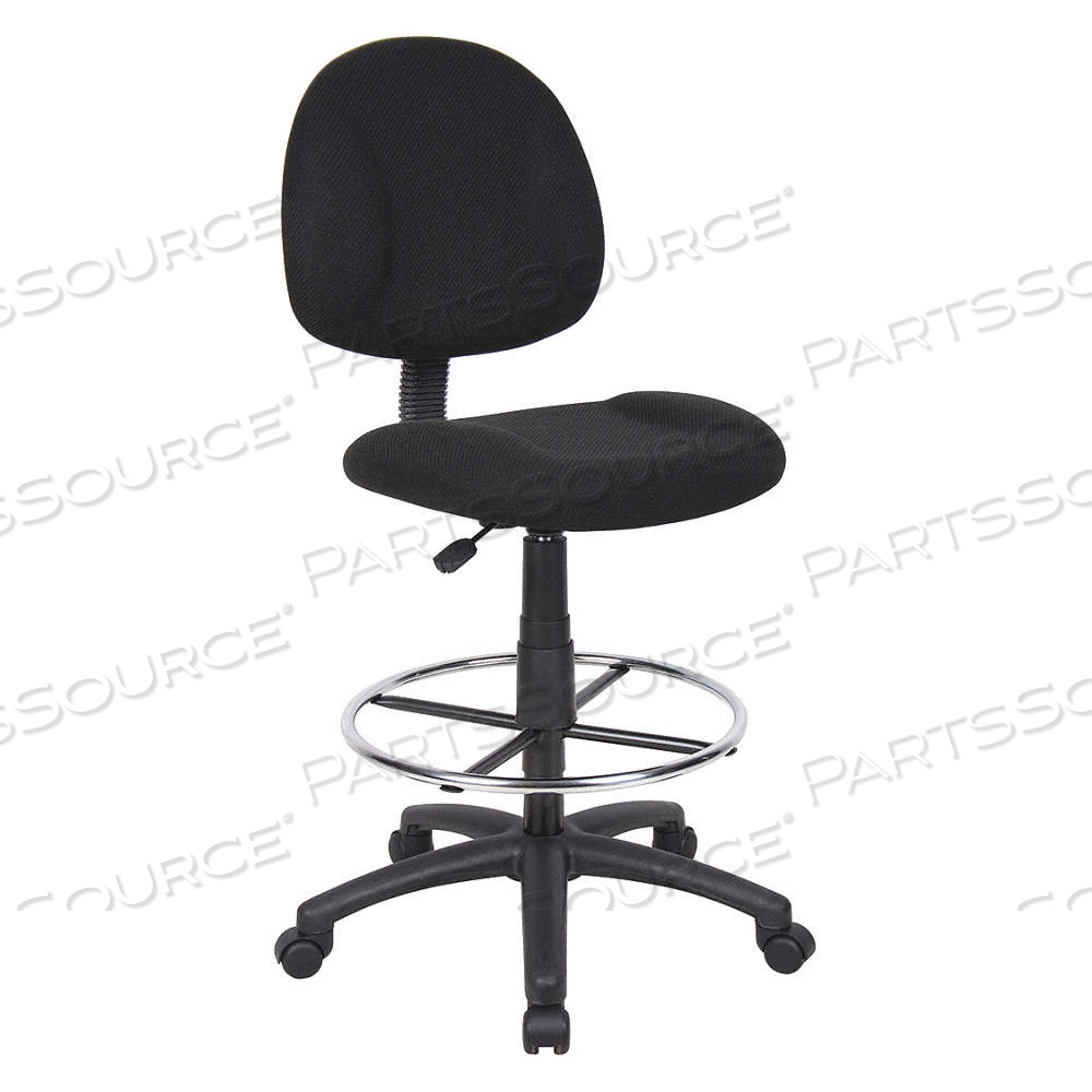 DRAFTING CHAIR, BLACK, FABRIC MATERIAL, ARMLESS ARM, 18 IN SEAT WD, BLACK FRAME by Approved Vendor DRAFTING CHAIR, BLACK, FABRIC MATERIAL, ARMLESS ARM, 18 IN SEAT WD, BLACK FRAME by Approved Vendor