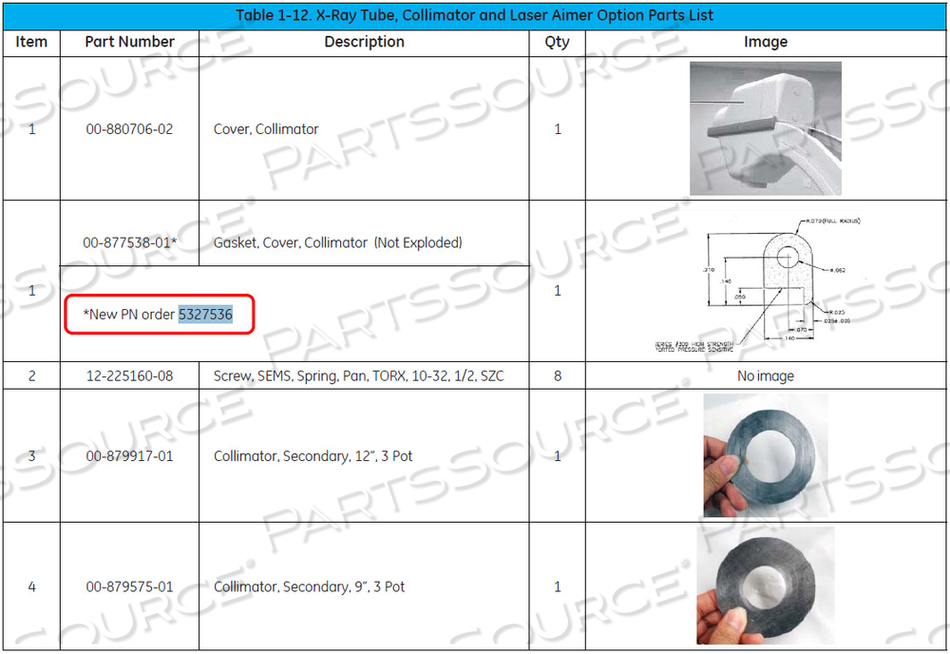 GASKET, COVER, COLLIMATOR (NOT EXPLODED) 