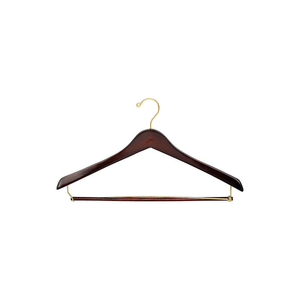 17" WOOD HANGER FOR MEN'S SUIT, STANDARD HOOK, WALNUT W/ BRASS HARDWARE, 100/CASE by Beverly Coat Hangers Co Inc