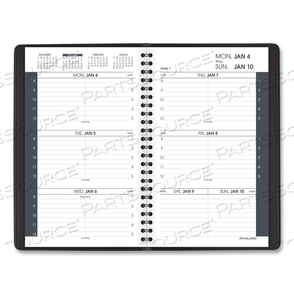 WEEKLY BLOCK FORMAT APPOINTMENT BOOK RULED FOR HOURLY APPOINTMENTS, 8.5 X 5.5, GRAINED BLACK COVER, 12-MONTH(JAN TO DEC):2023 by At-A-Glance
