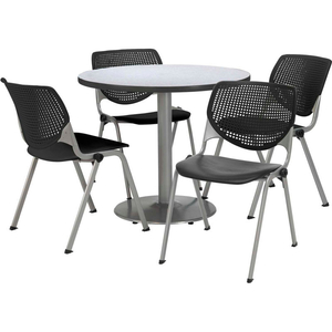 DINING TABLE & CHAIR SET - ROUND - 42"W X 29"H - BLACK PLASTIC CHAIR WITH GRAY TABLE by KFI