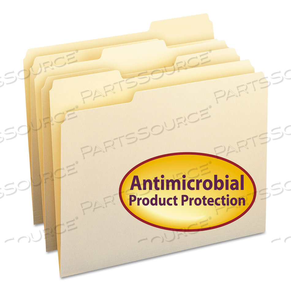 TOP TAB FILE FOLDERS WITH ANTIMICROBIAL PRODUCT PROTECTION, 1/3-CUT TABS: ASSORTED, LETTER, 0.75" EXPANSION, MANILA by Smead