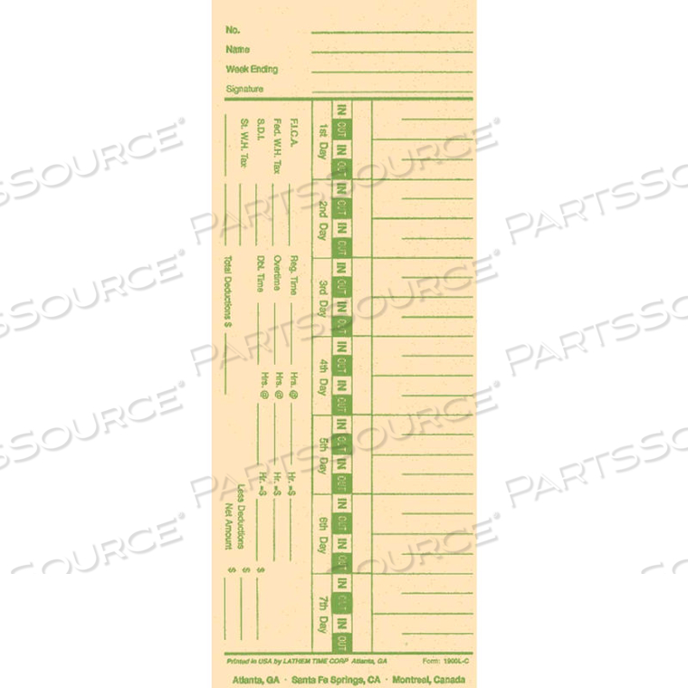 WEEKLY TIME CARD FOR MECHANICAL & AUTOMATIC TIME CLOCK 