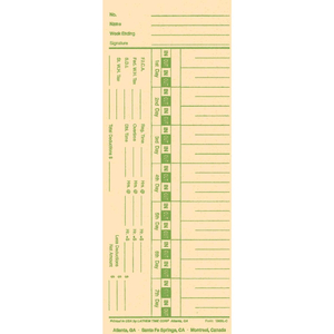 WEEKLY TIME CARD FOR MECHANICAL & AUTOMATIC TIME CLOCK by Lathem Time