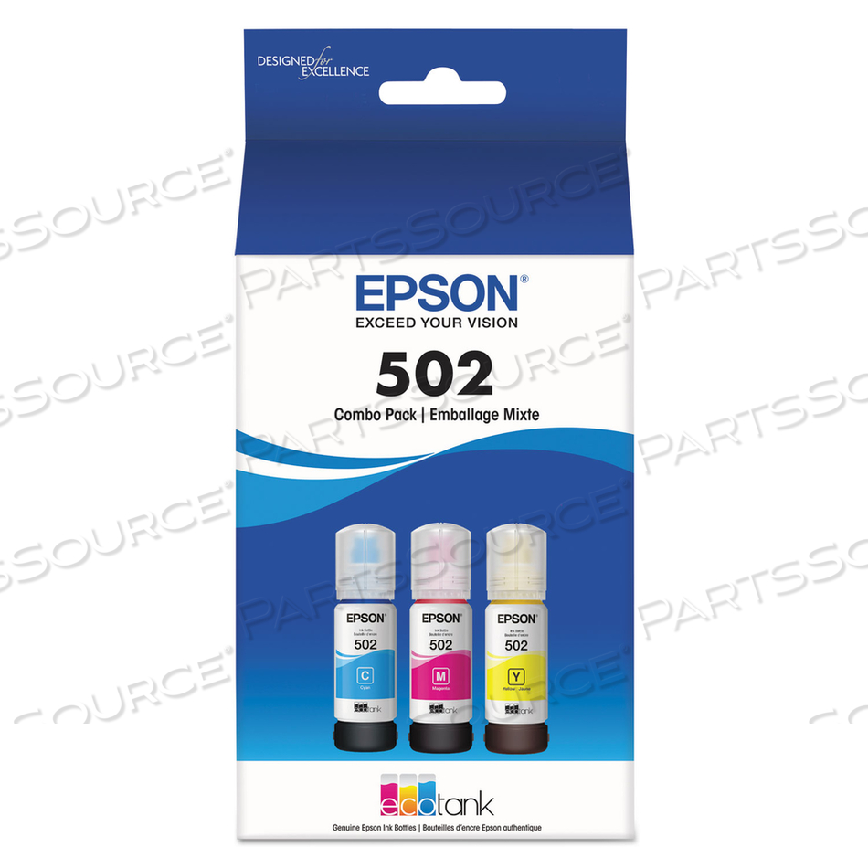 EPSON 502 MULTI-PACK WITH SENSOR - 3-PACK - YELLOW, CYAN, MAGENTA - ORIGINAL - INK TANK - FOR ECOTANK ET-2700, ET-2750, ET-3700, ET-3750, ET-4750, EXPRESSION ET-2700, ET-2750, ET-3700 