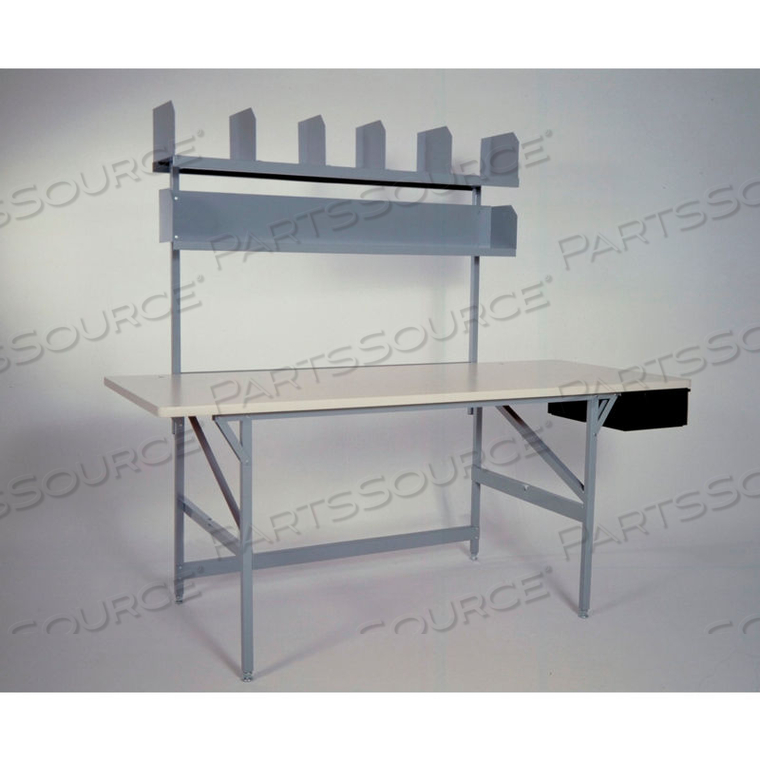 STANDARD PACKING TABLE WITH SHELVES & PARTS DRAWER, PLASTIC LAMINATE SAFETY EDGE - 84 X 36 by Bulman Products Inc STANDARD PACKING TABLE WITH SHELVES & PARTS DRAWER, PLASTIC LAMINATE SAFETY EDGE - 84 X 36 by Bulman Products Inc