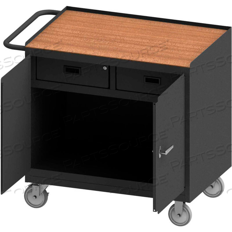 MOBILE BENCH CABINET - SHOP TOP, 2 LOCKING DOORS & 2 DRAWERS - 42-1/8"W X 24-1/4"D X 36-3/8"H 