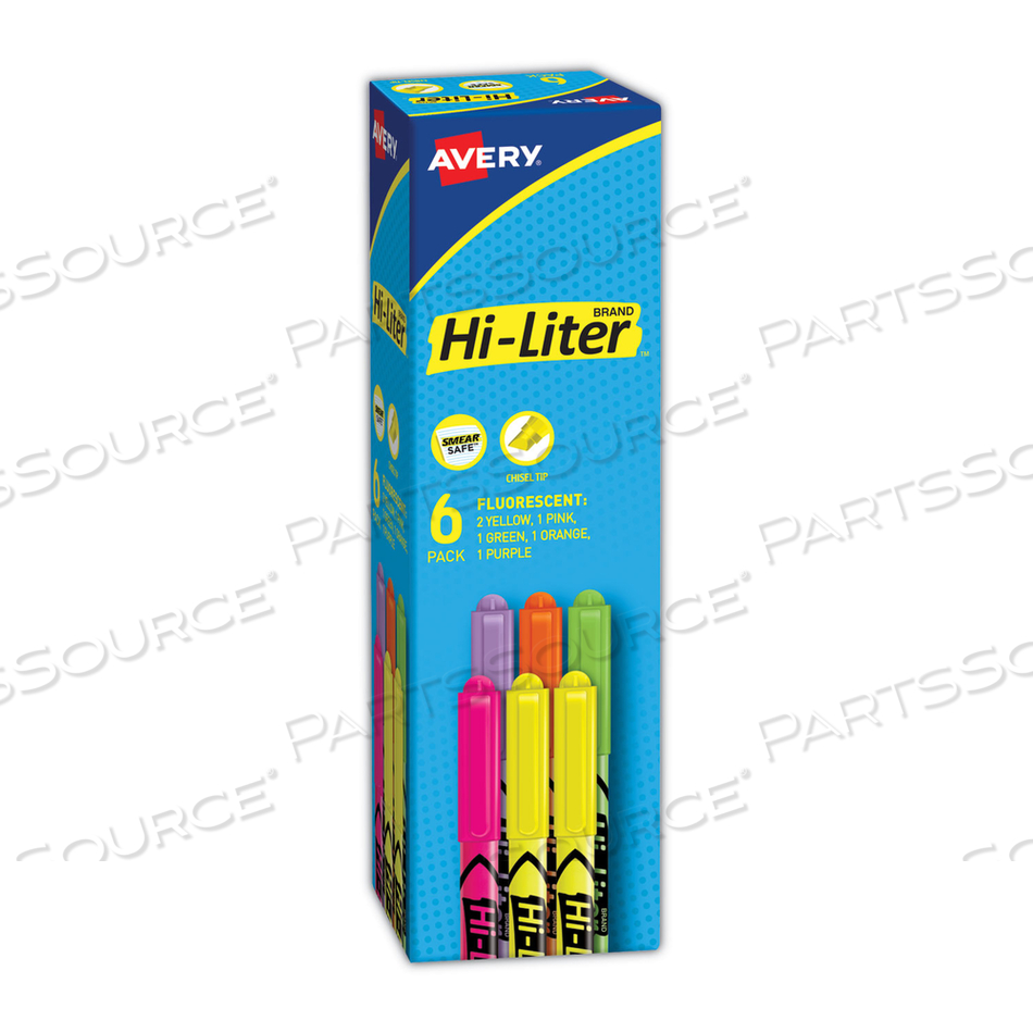 HI-LITER PEN-STYLE HIGHLIGHTERS, ASSORTED INK COLORS, CHISEL TIP, ASSORTED BARREL COLORS, 6/SET by Avery HI-LITER PEN-STYLE HIGHLIGHTERS, ASSORTED INK COLORS, CHISEL TIP, ASSORTED BARREL COLORS, 6/SET by Avery