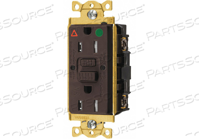 GFCI RCEPTCLE HSPITAL BRWN 15A 0.5 HP by Hubbell Incorporated, Wiring Device-Kellums