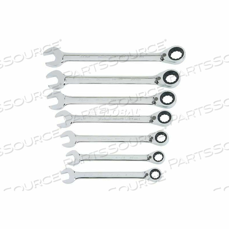 7 PIECE METRIC REV. RATCHETING COMBO WRENCH SET, 12 POINT 