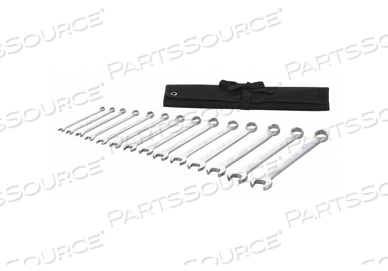 COMBINATION WRENCH SET, ALLOY STEEL, SATIN, NUMBER OF TOOLS 14, RANGE OF HEAD SIZES 6 MM TO 19 MM, HEAD OFFSET ANGLE 15 DEGREES , OFFSET, PO by Westward COMBINATION WRENCH SET, ALLOY STEEL, SATIN, NUMBER OF TOOLS 14, RANGE OF HEAD SIZES 6 MM TO 19 MM, HEAD OFFSET ANGLE 15 DEGREES , OFFSET, PO by Westward