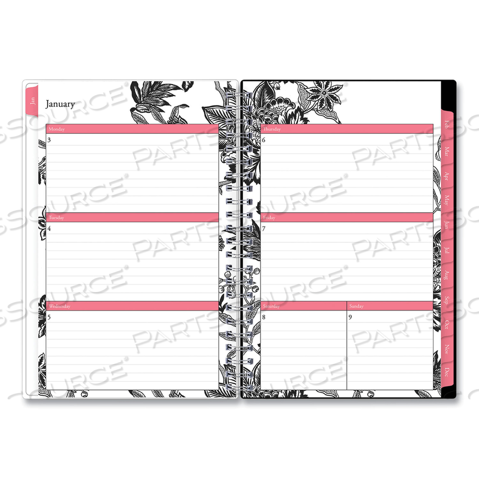 ANALEIS CREATE-YOUR-OWN COVER WEEKLY/MONTHLY PLANNER, FLORAL ARTWORK, 8 X 5, WHITE/BLACK/CORAL, 12-MONTH (JAN TO DEC): 2023 