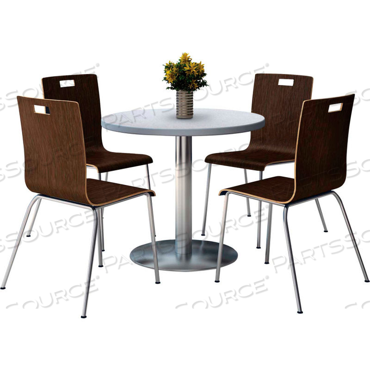 36" ROUND DINING TABLE & 4 CHAIR SET - GRAY NEBULA TABLE TOP WITH ESPRESSO CHAIRS by KFI