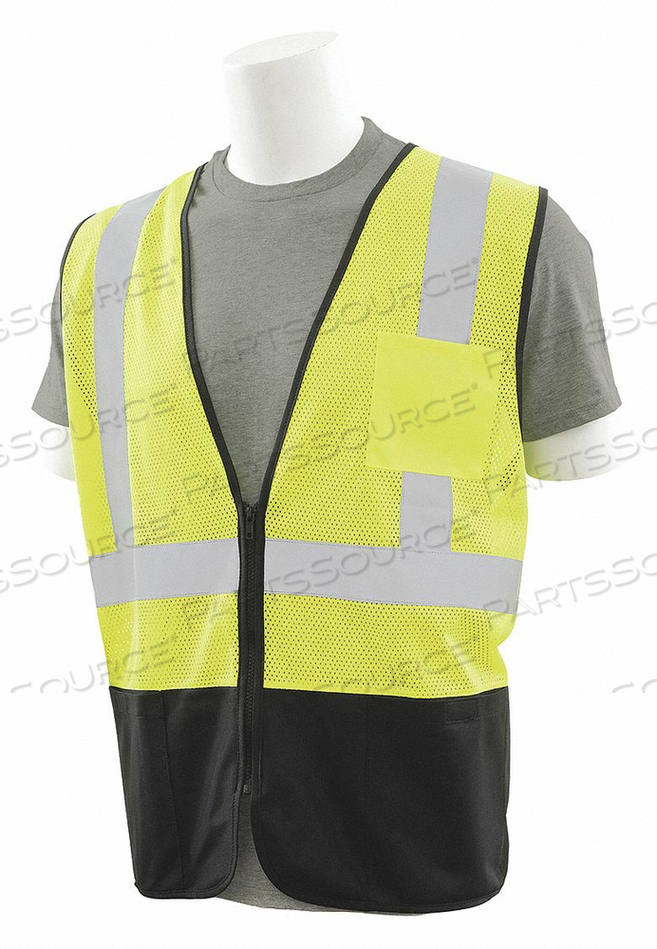 S363PB CLASS 2 ZIP UP MESH ECONOMY VEST W/ POCKETS, HI-VIS LIME W/ BLACK BOTTOM, L by ERB Safety S363PB CLASS 2 ZIP UP MESH ECONOMY VEST W/ POCKETS, HI-VIS LIME W/ BLACK BOTTOM, L by ERB Safety