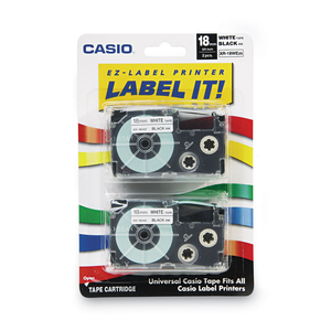 TAPE CASSETTES FOR KL LABEL MAKERS, 0.75" X 26 FT, BLACK ON WHITE, 2/PACK by Casio