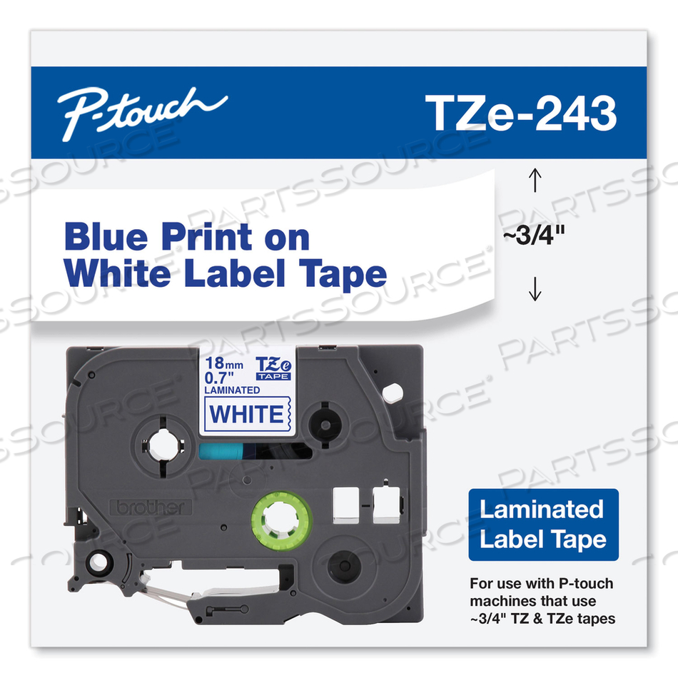 TZE STANDARD ADHESIVE LAMINATED LABELING TAPE, 0.7" X 26.2 FT, BLUE ON WHITE by Brother
