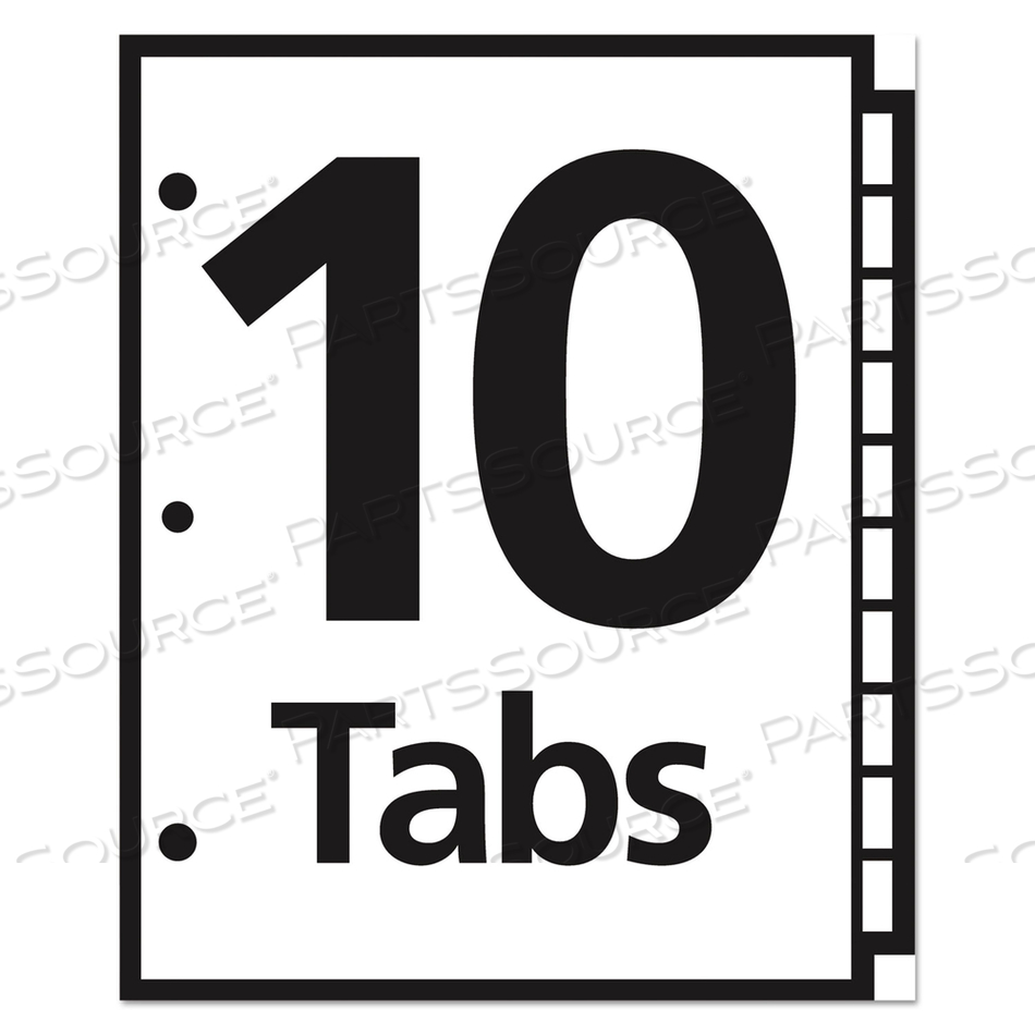 TABLE 'N TABS DIVIDERS, 10-TAB, 1 TO 10, 11 X 8.5, WHITE, ASSORTED TABS, 1 SET 