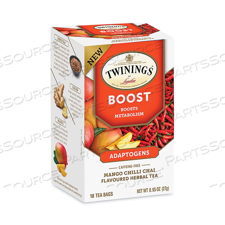 BOOST MANGO CHILI CHAI HERBAL TEA BAGS, 0.95 OZ, 18/BOX 