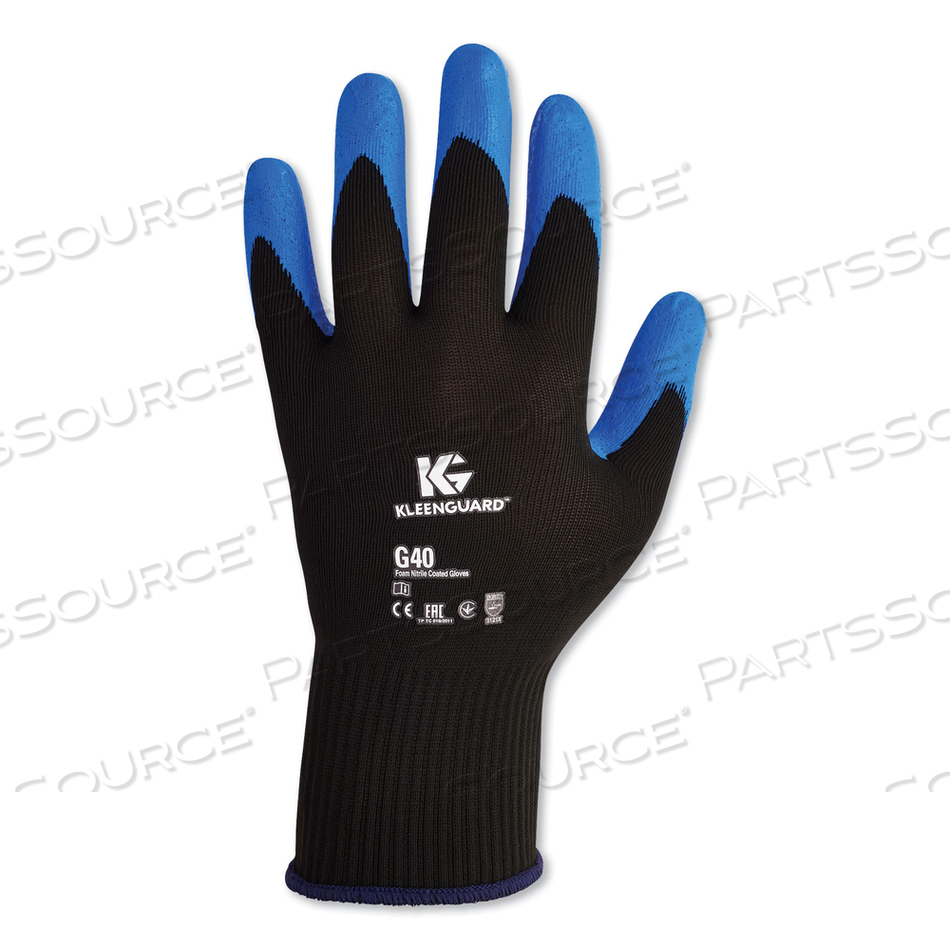 KLEENGUARD G40 NITRILE FOAM COATED GLOVES, 15 GA, SEAMLESS NYLON KNIT, 9/LARGE, BLACK/BLUE by KleenGuard