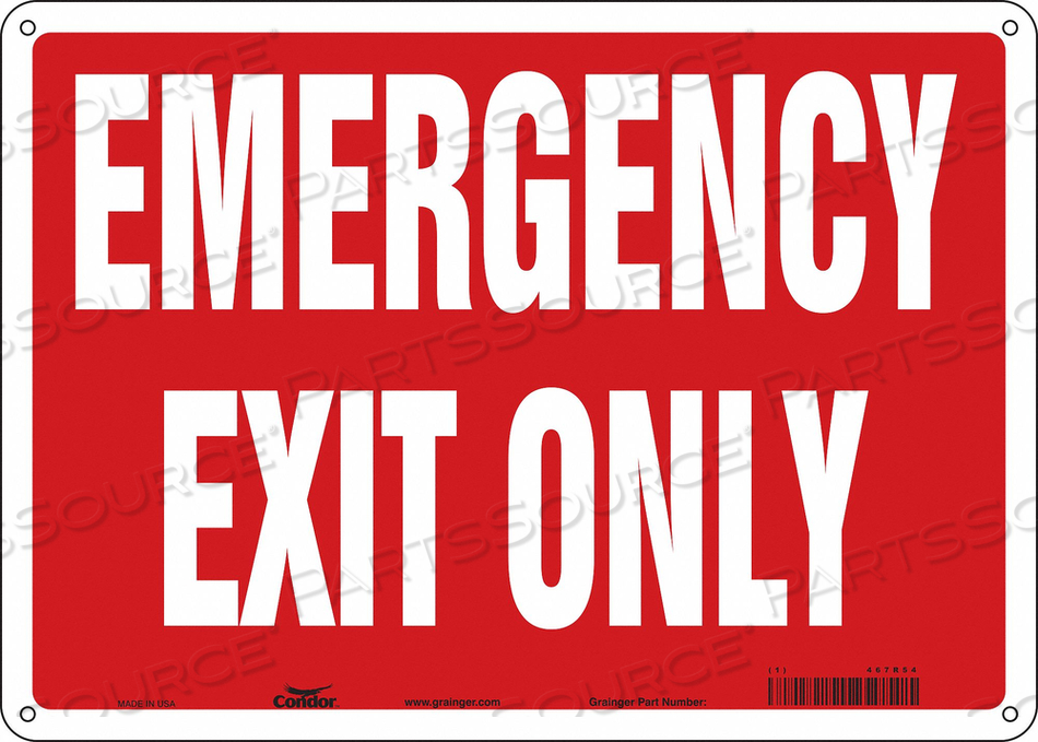 SAFETY SIGN EMERGENCY EXIT, HORIZONTAL RECTANGLE, NUMBER OF PRINTED SIDES 1, ENGLISH, SIGN LEGEND EMERGENCY EXIT ONLY, SIGN LEGEND BACKGROUN by Condor