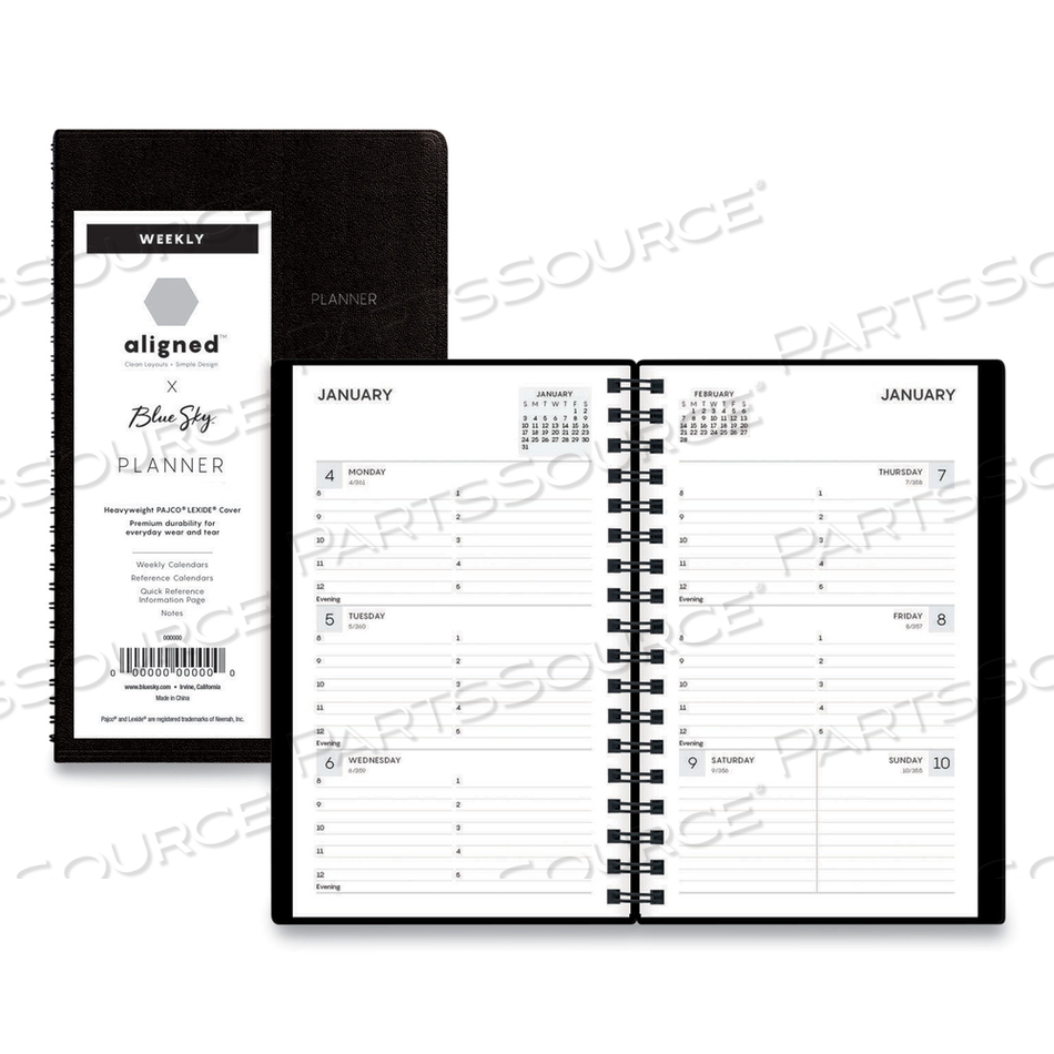 ALIGNED WEEKLY CONTACTS PLANNER, 6 X 3.5, BLACK COVER, 12-MONTH (JAN TO DEC): 2023 