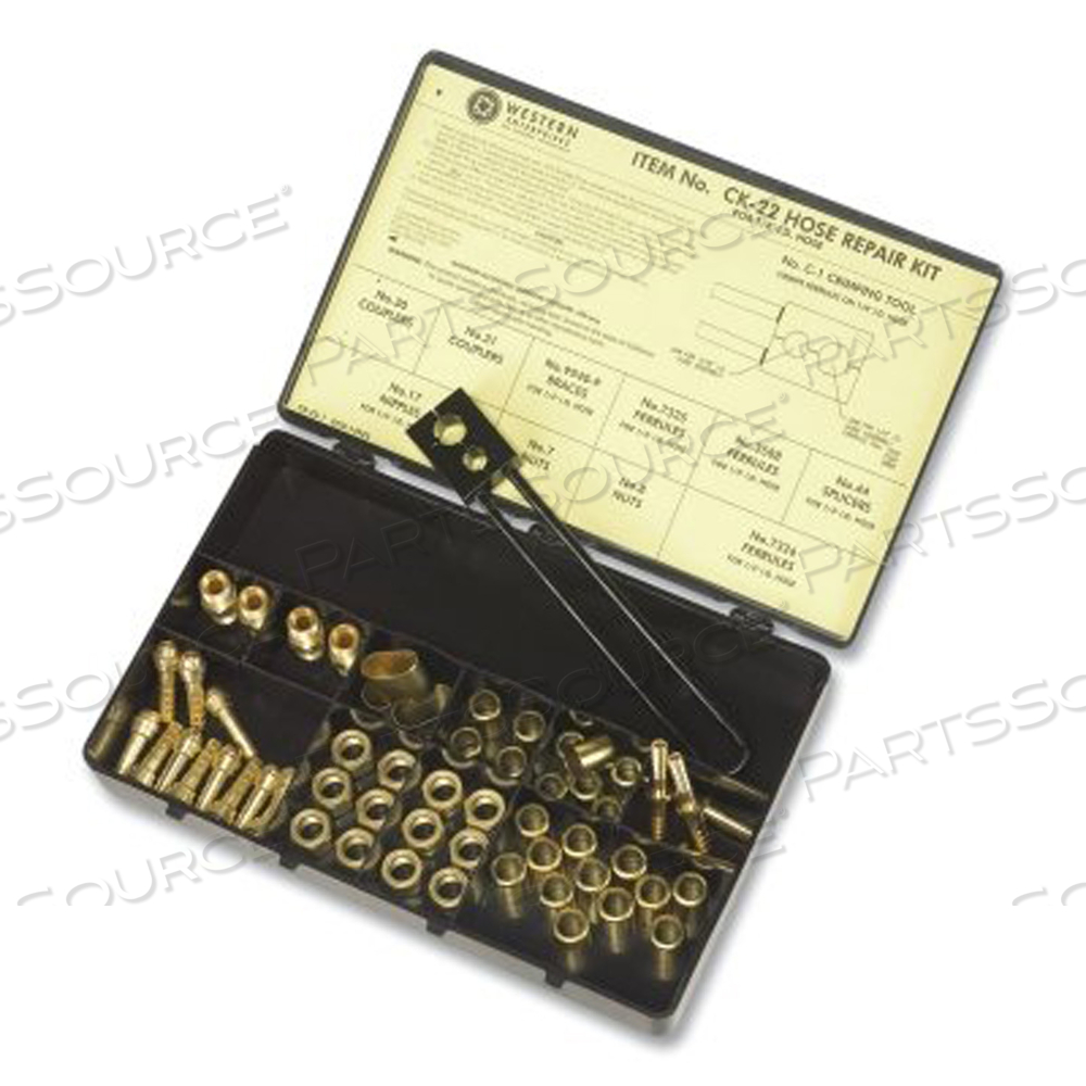 HOSE REPAIR KIT, B-SIZE FITTINGS, 1/4 IN HOSE ID, HAMMER-STRIKE 2-HOLE JAW CRIMP TOOL by Western Enterprises HOSE REPAIR KIT, B-SIZE FITTINGS, 1/4 IN HOSE ID, HAMMER-STRIKE 2-HOLE JAW CRIMP TOOL by Western Enterprises