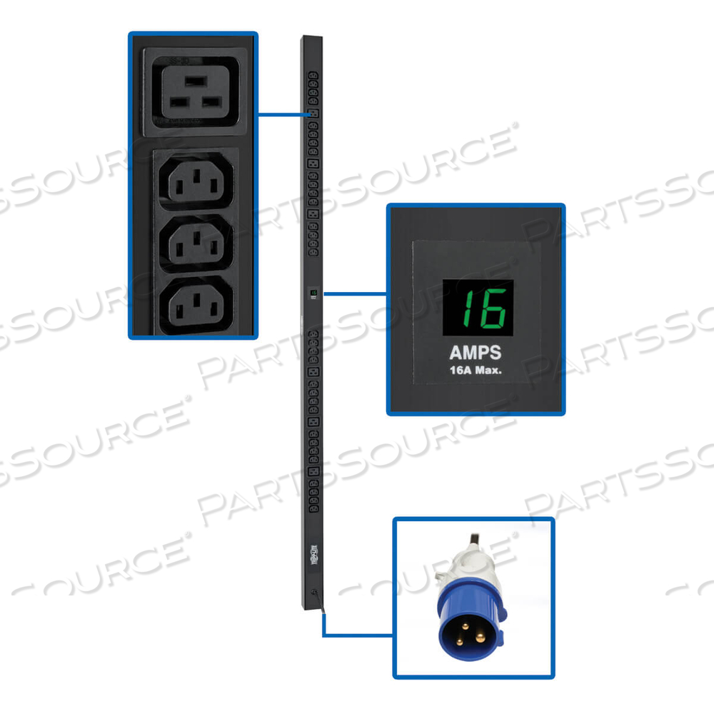 PDU METERED 200V-240V 16A 32 C13; 6 C19 IEC309 VERTICAL 0URM 