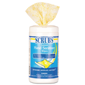 HAND SANITIZER WIPES, 6 X 8, LEMON SCENT, BLUE/WHITE by Scrubs