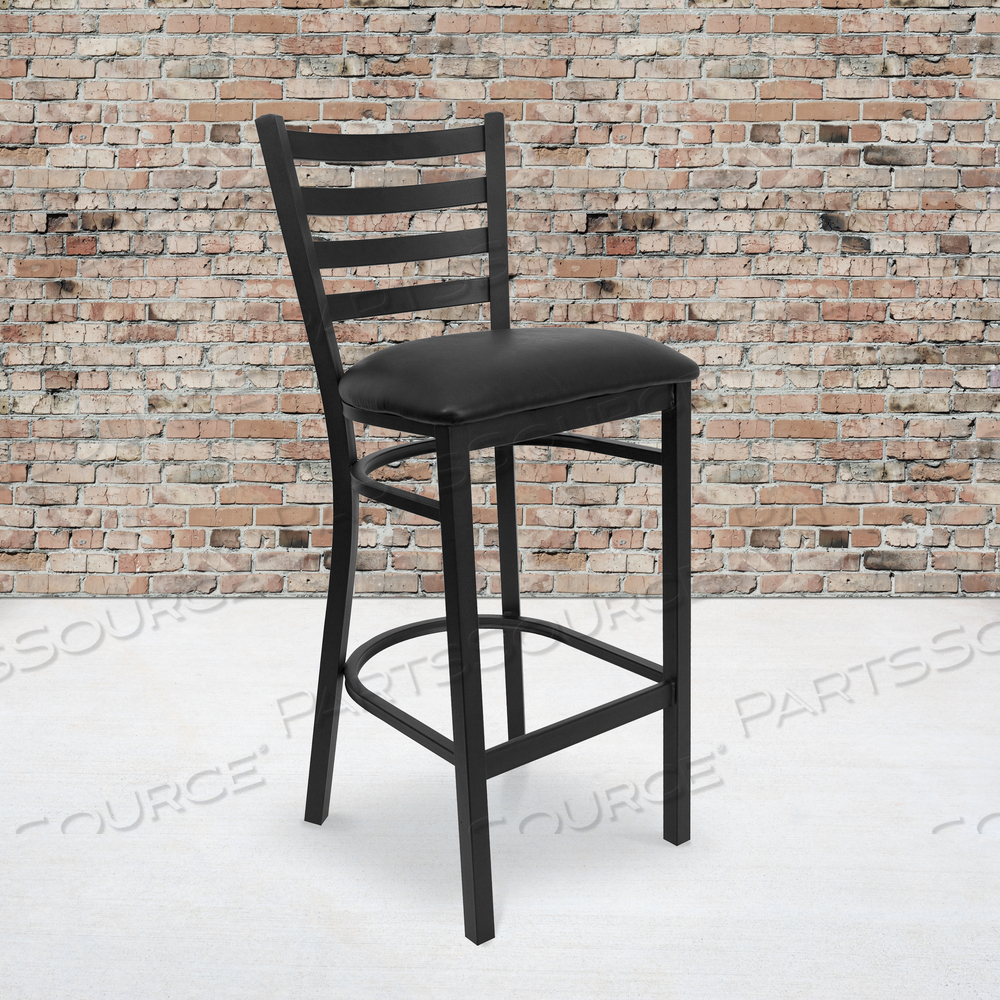 2 PACK HERCULES SERIES BLACK LADDER BACK METAL RESTAURANT BARSTOOL - BLACK VINYL SEAT by Flash Furniture 2 PACK HERCULES SERIES BLACK LADDER BACK METAL RESTAURANT BARSTOOL - BLACK VINYL SEAT by Flash Furniture