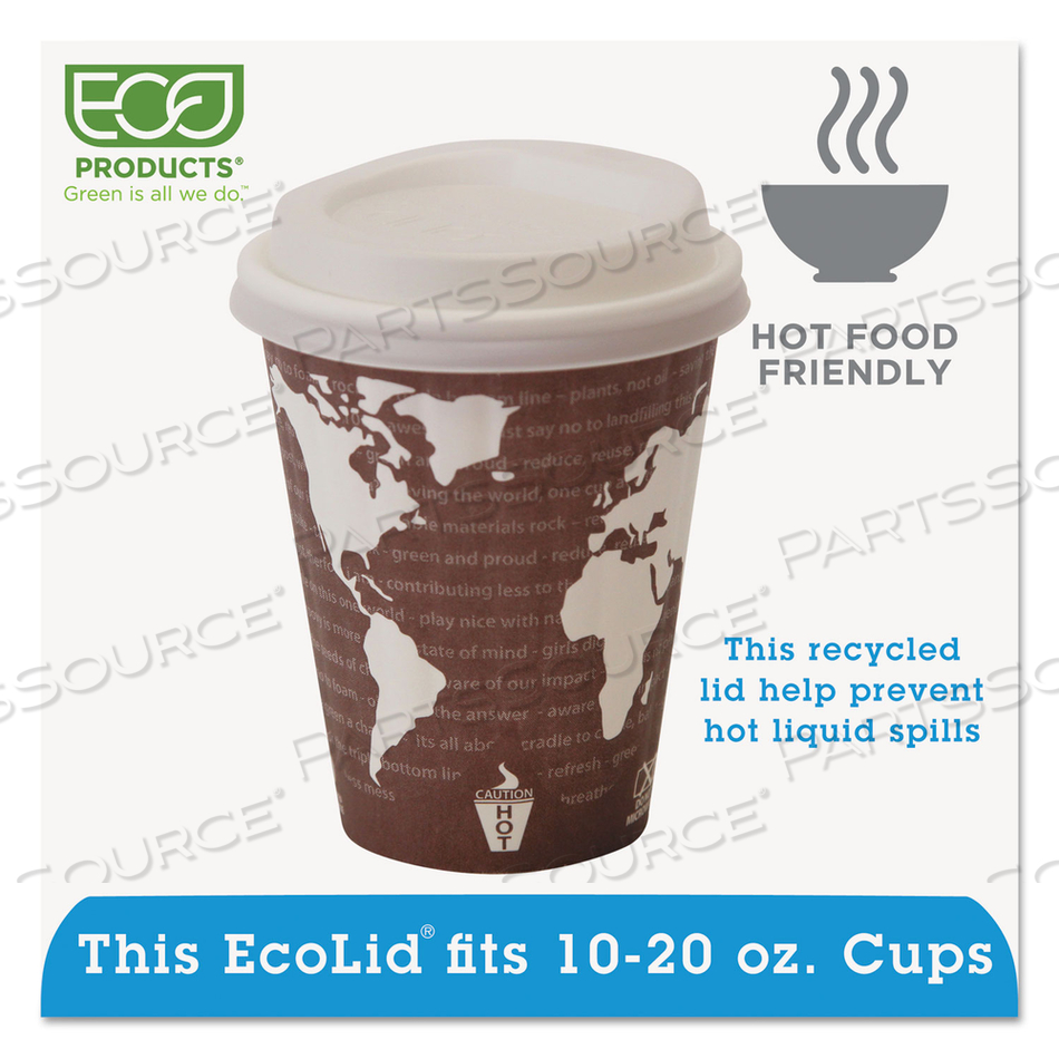 ECOLID 25% RECYYCLED CONTENT HOT CUP LID, WHITE, FITS 10 OZ TO 20 OZ CUPS by Eco-Products