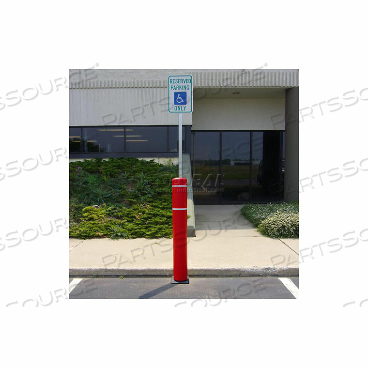 52"H WITH 8"H SIGN POST - NATURAL GROUND INSTALLATION - RED COVER/WHITE TAPES by Flexpost, Inc. 52"H WITH 8"H SIGN POST - NATURAL GROUND INSTALLATION - RED COVER/WHITE TAPES by Flexpost, Inc.