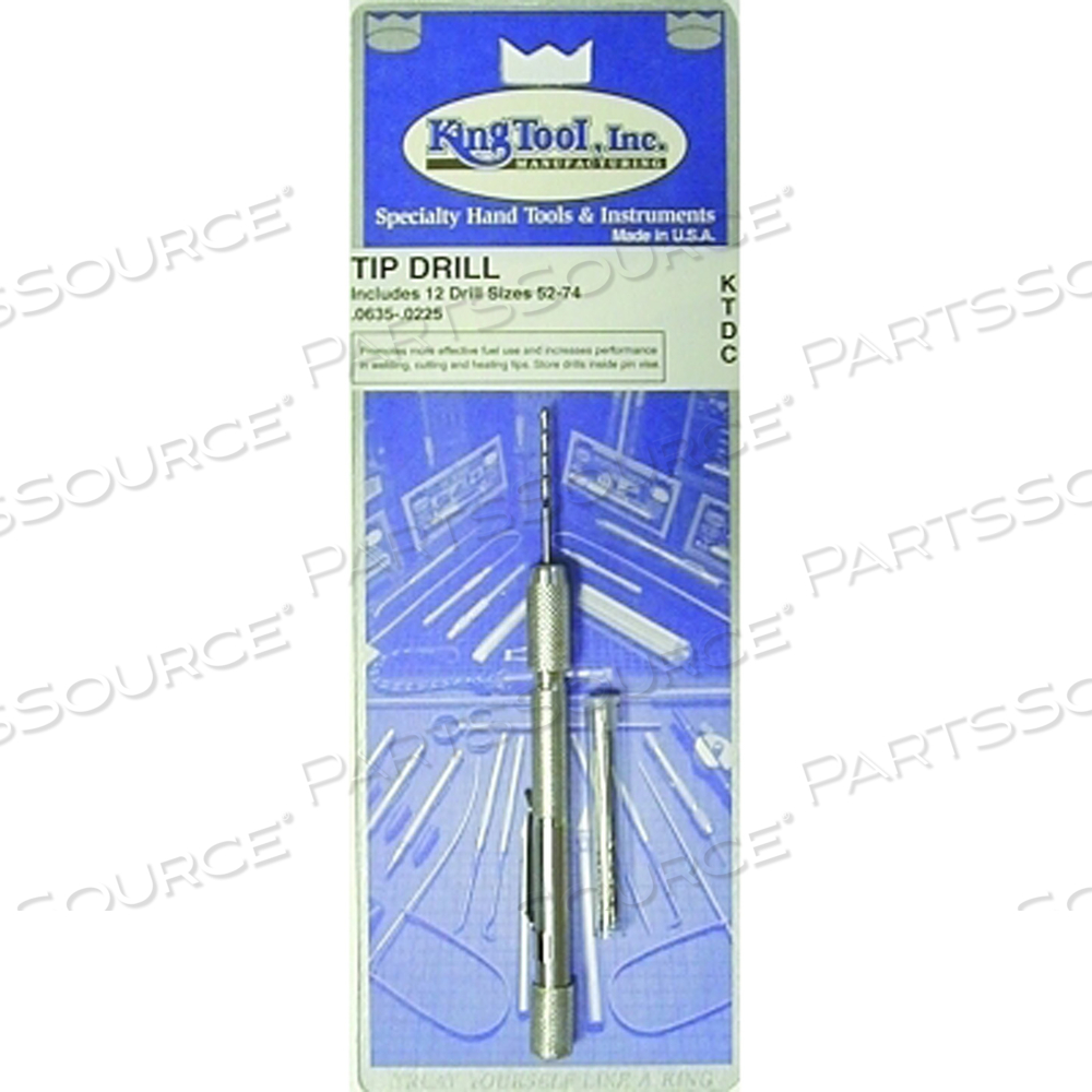 TIP DRILL SET, SIZE 52 TO74, INCLUDES 12 EVEN NUMBER DRILLS AND PIN VISE WITH POCKET CLIP by King Tool TIP DRILL SET, SIZE 52 TO74, INCLUDES 12 EVEN NUMBER DRILLS AND PIN VISE WITH POCKET CLIP by King Tool
