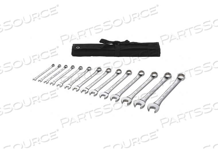 COMBINATION WRENCH SET, ALLOY STEEL, CHROME, NUMBER OF TOOLS 14, RANGE OF HEAD SIZES 6 MM TO 19 MM, HEAD OFFSET ANGLE 15 DEGREES , OFFSET, P by Westward COMBINATION WRENCH SET, ALLOY STEEL, CHROME, NUMBER OF TOOLS 14, RANGE OF HEAD SIZES 6 MM TO 19 MM, HEAD OFFSET ANGLE 15 DEGREES , OFFSET, P by Westward
