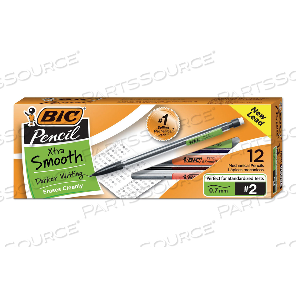 XTRA SMOOTH MECHANICAL PENCIL, 0.7 MM, HB (#2.5), BLACK LEAD, CLEAR BARREL by BIC