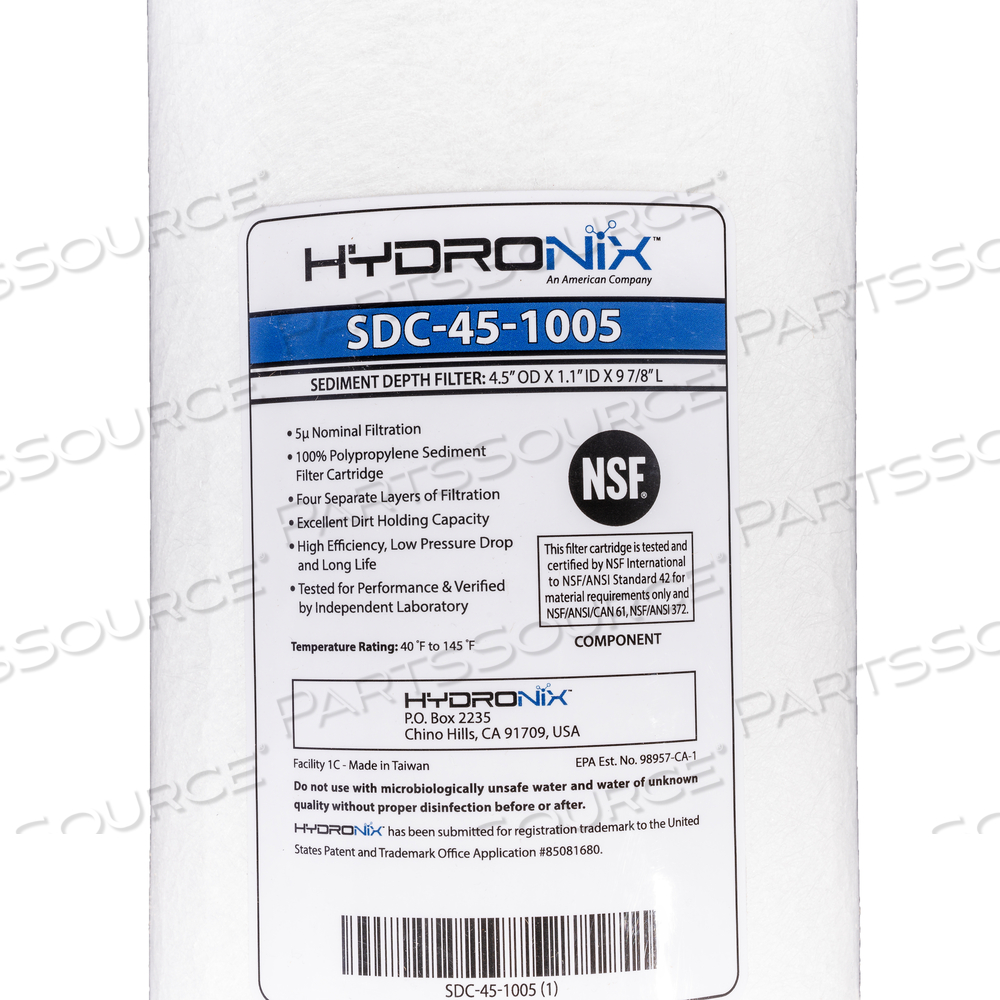 5 MICRON, 4.5" X 20", SEDIMENT DEPTH CARTRIDGE PRE-FILTER (12/CASE) by Hydronix