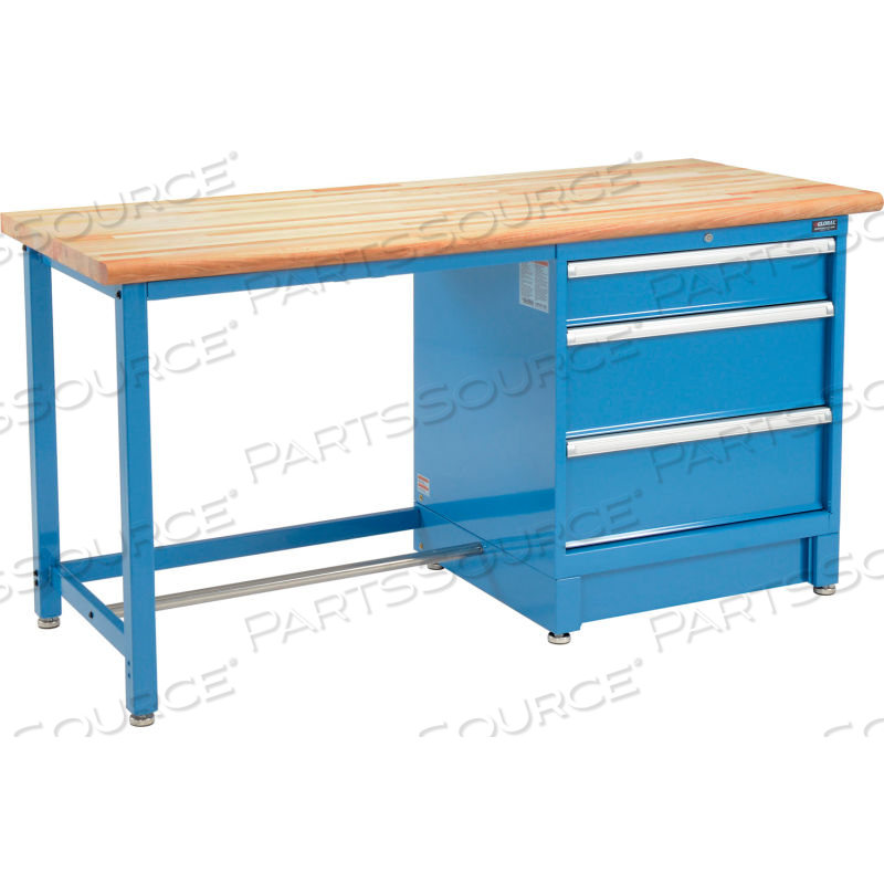 72WX30D MODULAR WORKBENCH, 3 DRAWERS, MAPLE BUTCHER BLOCK SAFETY EDGE, BLUE by Approved Vendor 72WX30D MODULAR WORKBENCH, 3 DRAWERS, MAPLE BUTCHER BLOCK SAFETY EDGE, BLUE by Approved Vendor