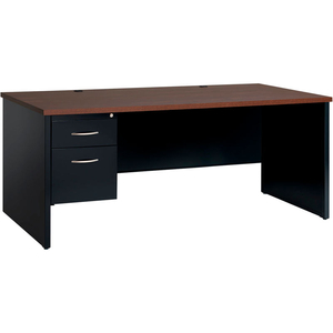 MODULAR STEEL DESK - SINGLE LEFT PEDESTAL - 72 X 36 - BLACK/WALNUT by Hirsh