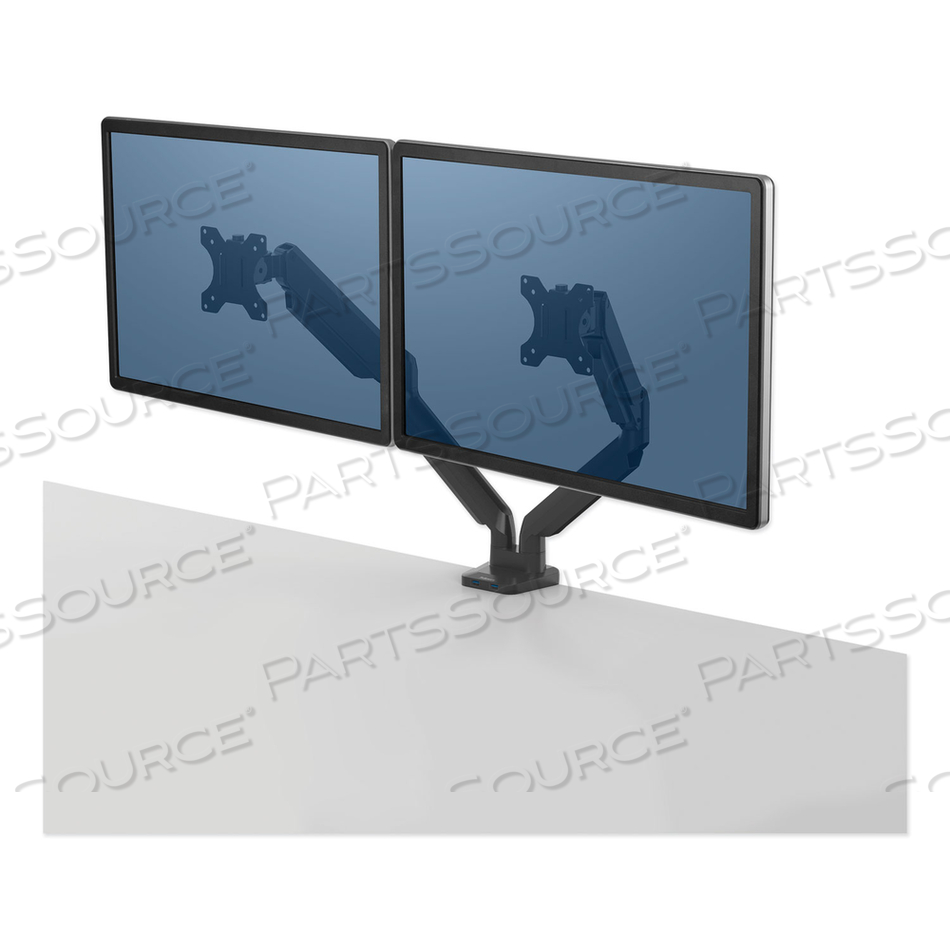 PLATINUM SERIES DUAL MONITOR ARM FOR 27" MONITORS, 360 DEG ROTATION, +85 DEG/-20 DEG TILT, 360 DEG PAN, BLACK, SUPPORTS 20 LB PLATINUM SERIES DUAL MONITOR ARM FOR 27" MONITORS, 360 DEG ROTATION, +85 DEG/-20 DEG TILT, 360 DEG PAN, BLACK, SUPPORTS 20 LB