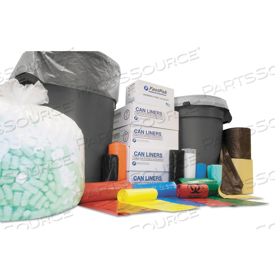 INSTITUTIONAL LOW-DENSITY CAN LINERS, 16 GAL, 1.3 MIL, 24" X 32", RED, 25 BAGS/ROLL, 10 ROLLS/CARTON 