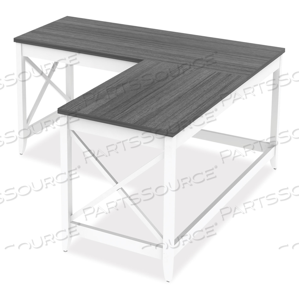 L-SHAPED FARMHOUSE DESK, 58.27" X 58.27" X 29.53", GRAY/WHITE by Workspace by Alera L-SHAPED FARMHOUSE DESK, 58.27" X 58.27" X 29.53", GRAY/WHITE by Workspace by Alera