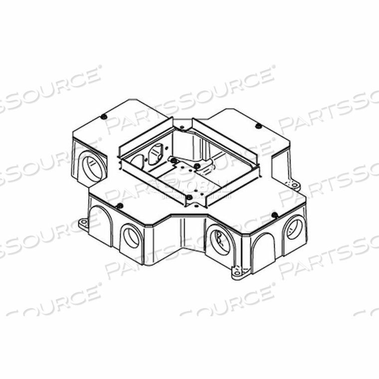 RFB4-CI-1 FLOOR BOX 4-COMPARTMENT RECESSED BOX W/2 RECEPTACLE BRACKETS, CAST IRON 