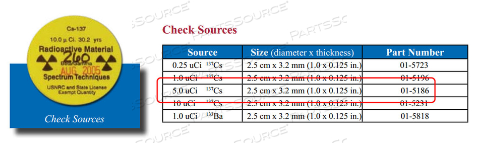 5 µCI 137CS CHECK SOURCE (1.0 IN DIA X 0.010 IN THICK) by Ludlum Measurements