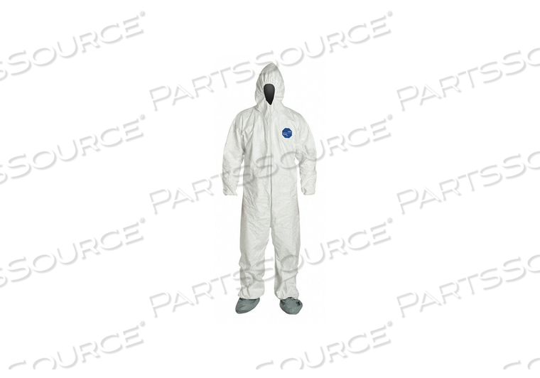 HOODED COVERALL W/ATTACHED BOOTS WHITE L by DuPont HOODED COVERALL W/ATTACHED BOOTS WHITE L by DuPont
