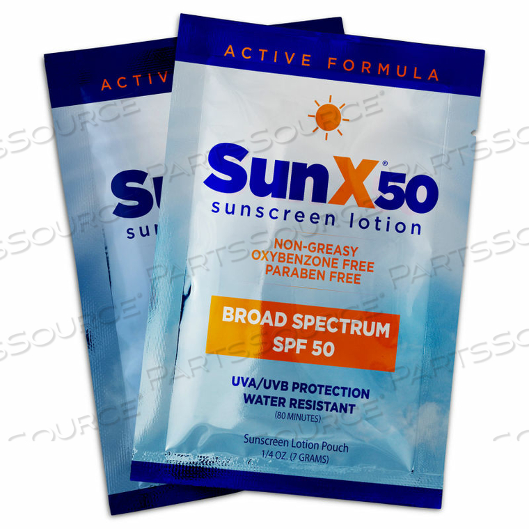 SUN X 50 SUNSCREEN LOTION, SPF 50 LOTION, POUCH, 300/CASE by Coretex Products SUN X 50 SUNSCREEN LOTION, SPF 50 LOTION, POUCH, 300/CASE by Coretex Products