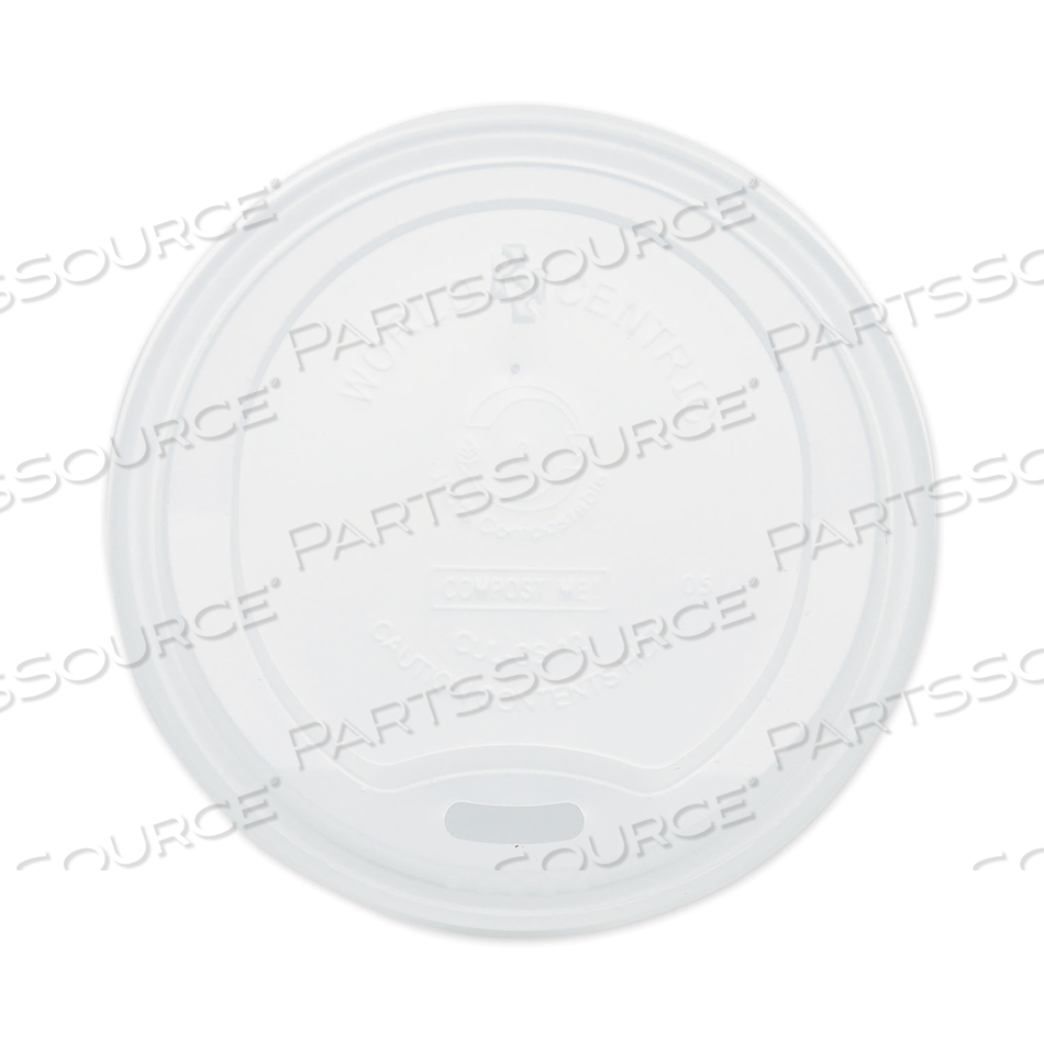 PLA LIDS FOR HOT CUPS, FITS 10 OZ TO 20 OZ CUPS, WHITE by World Centric PLA LIDS FOR HOT CUPS, FITS 10 OZ TO 20 OZ CUPS, WHITE by World Centric