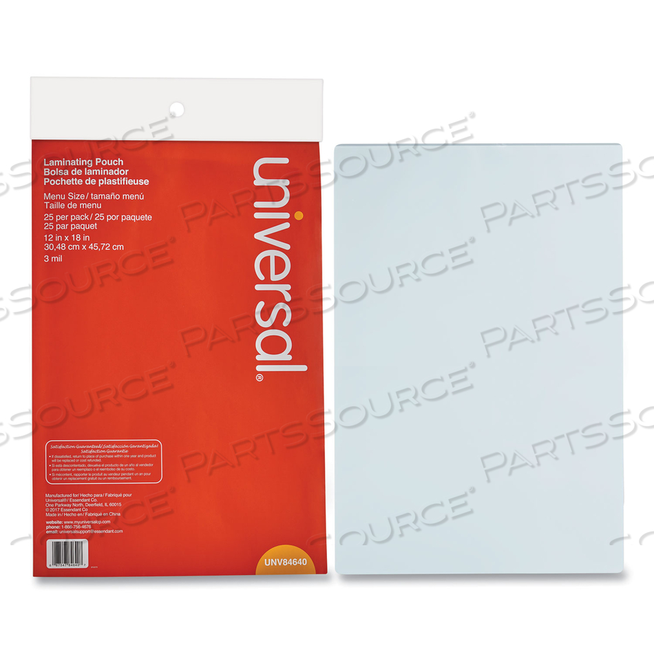 LAMINATING POUCHES, 3 MIL, 18" X 12", MATTE CLEAR by Universal