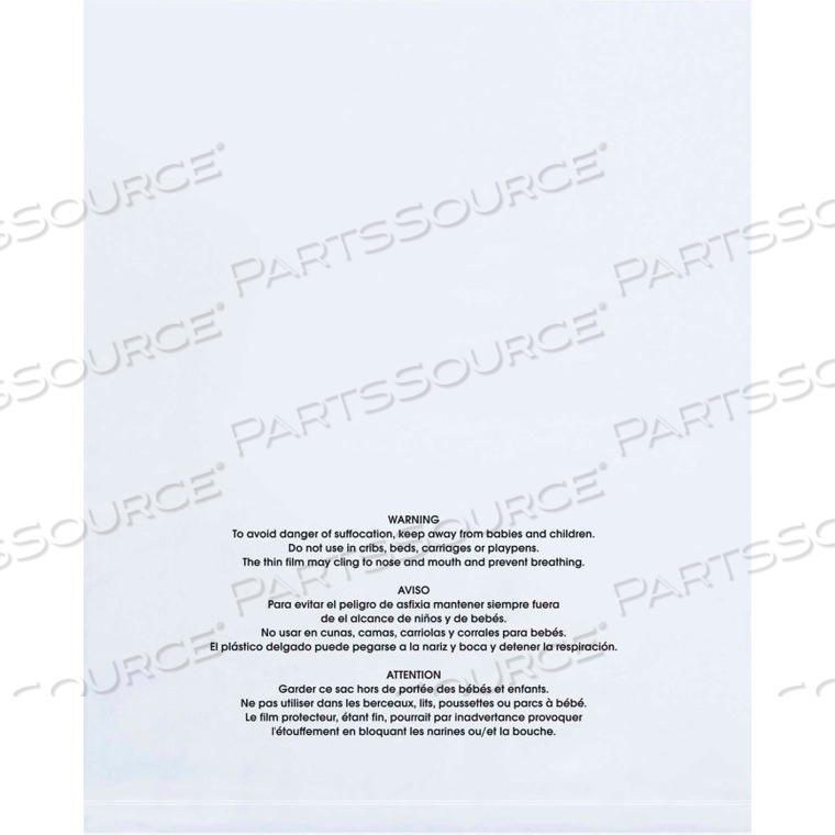 FLAT SUFFOCATION WARNING POLY BAGS, 10"W X 12"L 2 MIL CLEAR - 1,000 PACK by Box Packaging Inc