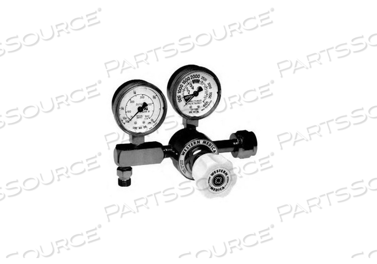 OXYGEN PEDIATRIC SINGLE STAGE FLOW GAUGE REGULATOR, CGA 540, CHROME PLATED BRASS, 3000 PSI, NUT AND NIPPLE FASTENING, 1/32 TO 1/2 LPM FLOW by Western Enterprises