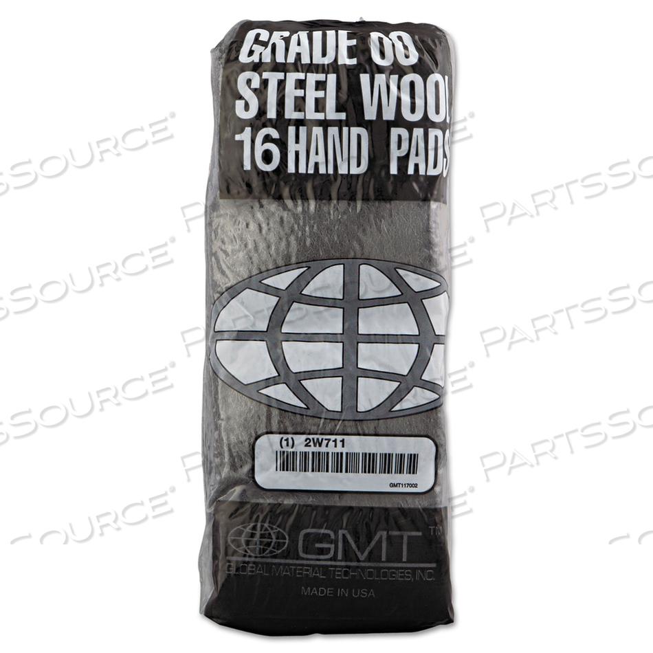 INDUSTRIAL-QUALITY STEEL WOOL HAND PADS, #00 VERY FINE, STEEL GRAY, 16 PADS/SLEEVE by GMT